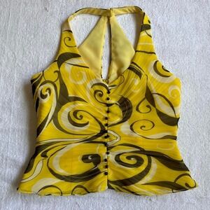 y2k yellow halter neck top with button front